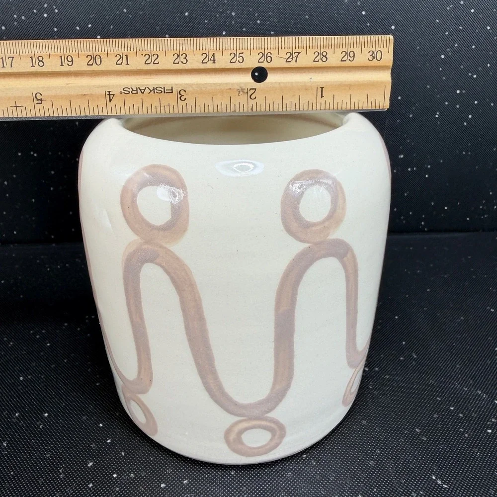 THEMIS Z Handmade in Greece Ceramic Vase Cream Mauve Geometric Wave Vessel
